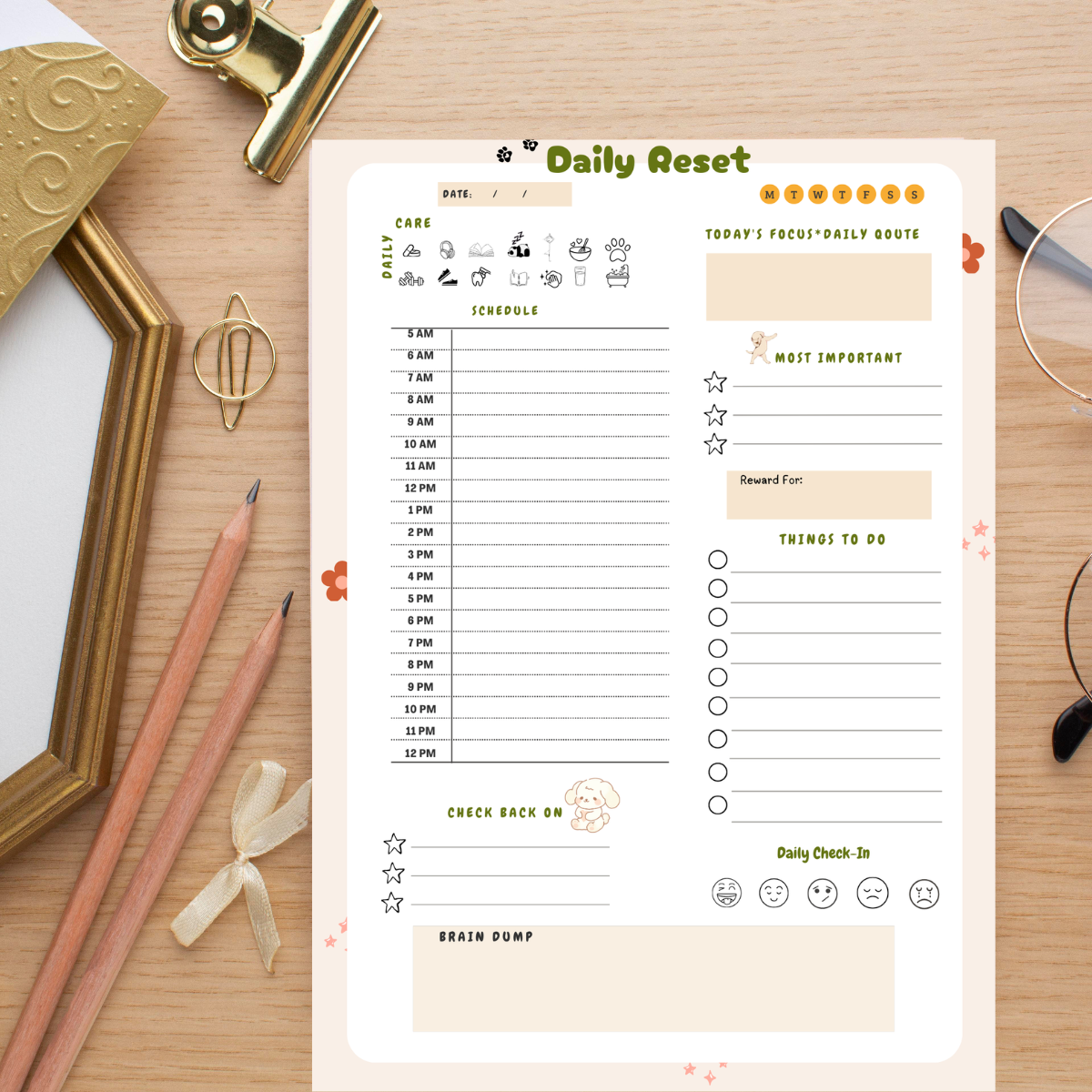 Dog Daily planner notepad closeup