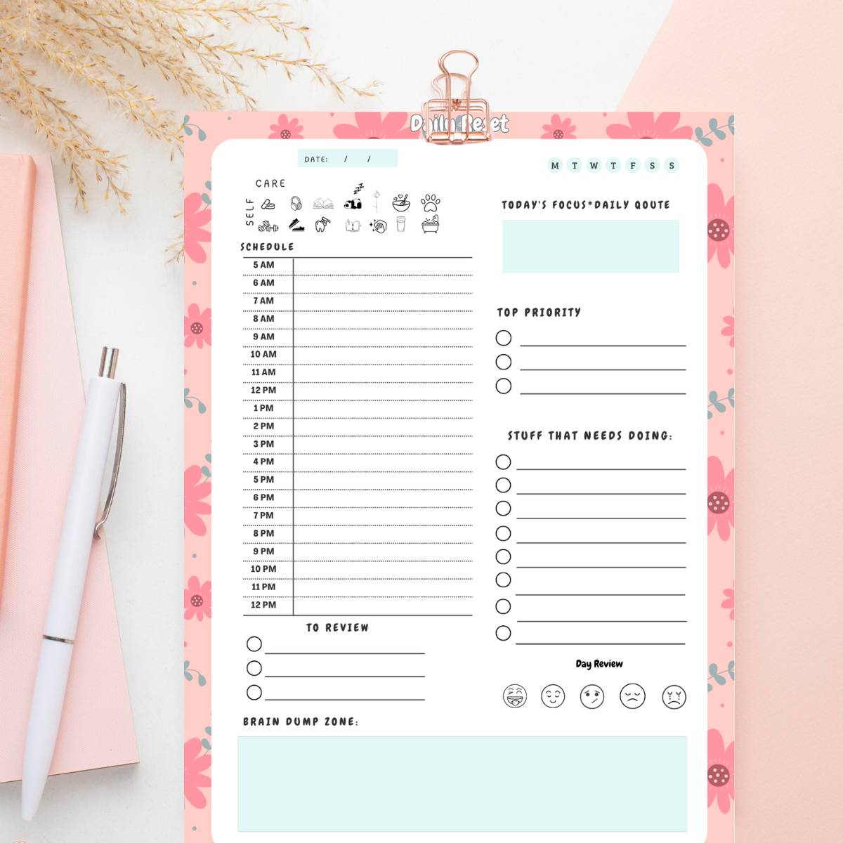 Spring Daily Planner Notepad Closeup