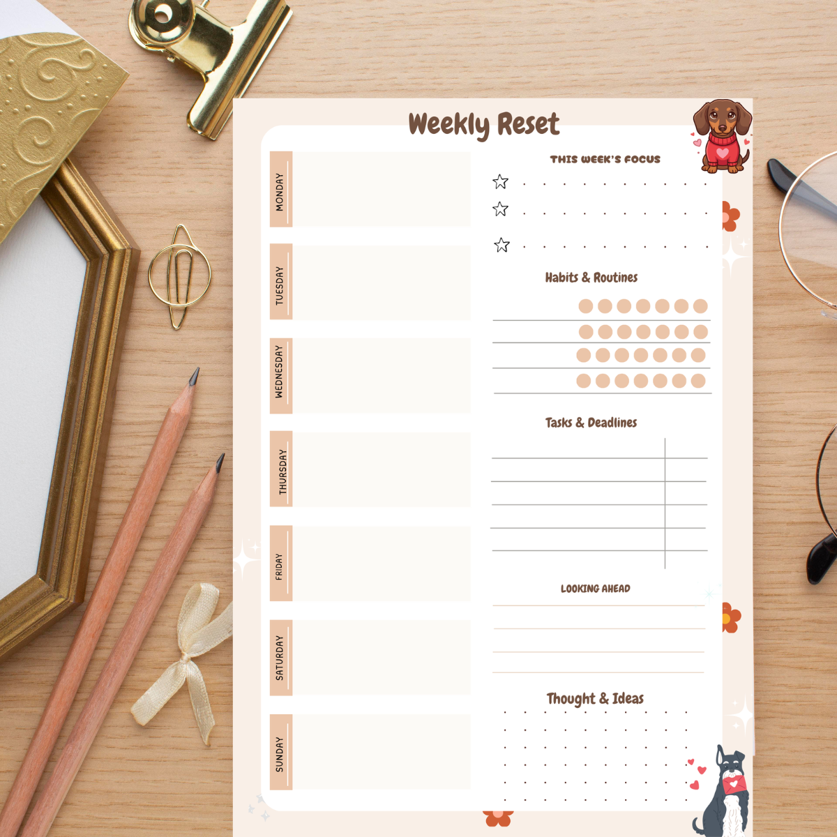Dog daily planner notepad close up 2