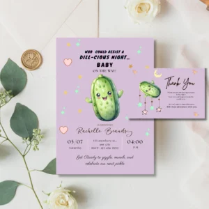 Lavender Dill-icious Baby Shower Invitation Kit — Kawaii Pickle Theme