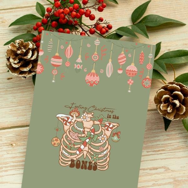 Green feeling in my bones christmas card back