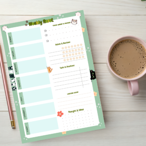 Cat Weekly Planner Notepad with coffee